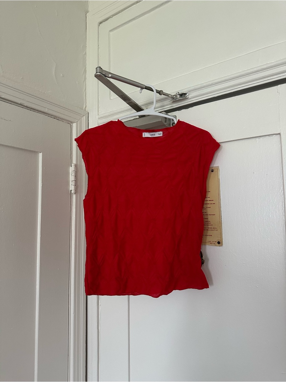Mango Red Textured Short-Sleeve Top